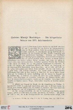 V . Quinten Massijs' Nachfolger. - Die bürgerliche Schule des XVI. Jahrhunderts