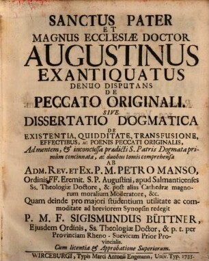 Augustinus exantiguatus denuo disputans de Peccato Originali