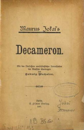 Maurus Jokai's Decameron