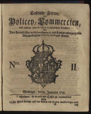 Nro. II, Montags, den 10. Januarii 1735