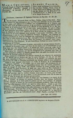 Trés-Révérends, Révérends Peres en Dieu, Nobles, chers & Biens Amés, Nous avons examiné les deux déliberations que vous Nous avez présentées & nous avons observé avec peine, ...