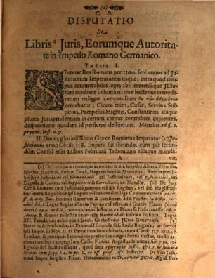 Disputatio de libris juris eorumque auctoritate in Imperio Romano-Germanico