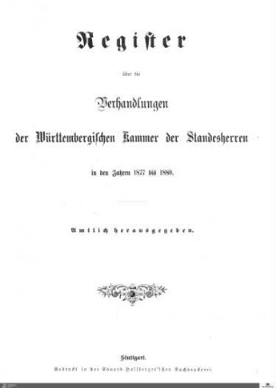 2,10: Landtag Württemberg - Kammer 1, Register 1877-1880