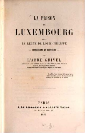 La Prison du Luxembourg sous la règne de Louis-Philippe