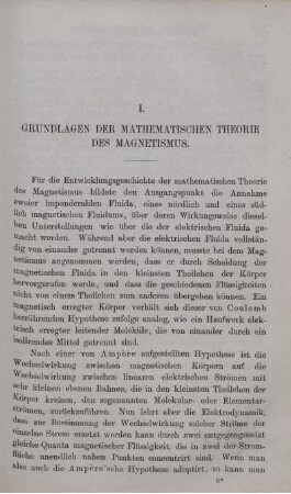 I. Grundlagen der mathematischen Theorie des Magnetismus.
