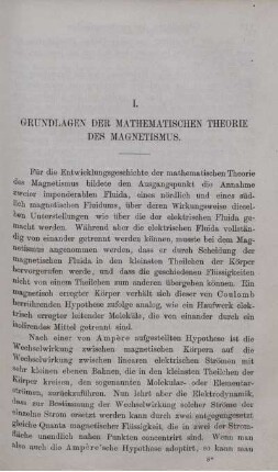 I. Grundlagen der mathematischen Theorie des Magnetismus.