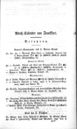 Adreß-Kalender von Frankfurt