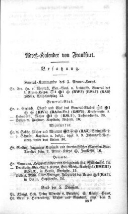 Adreß-Kalender von Frankfurt
