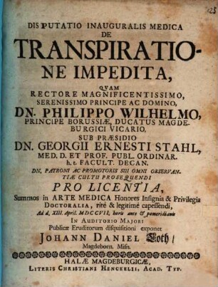 Disp. inaug. med. de transpiratione impedita
