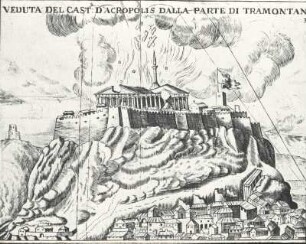 Athen, Vue de l'Acropole d'Athènes 1687. Tiré de Fanelli, Atene Attica, omont XXXVI 5