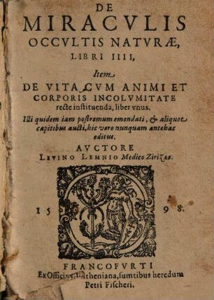 Levini Lemnii De miraculis occultis naturae : libri IV