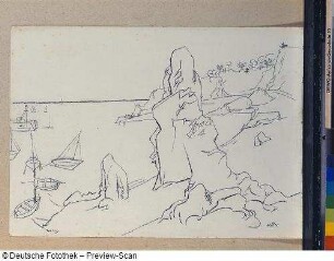 Küstenlandschaft mit Felsen und Booten