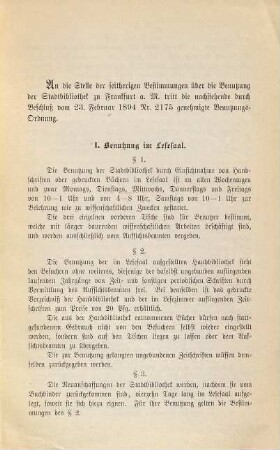 Benutzungs-Ordnung für die Stadtbibliothek zu Frankfurt am Main