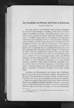 Zur Geschichte des Bistums und Doms zu Ratzeburg