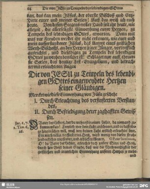 Die von Jesu zu Tempeln des lebendigen Gottes eingeweyhete Hertzen seiner Gläubigen