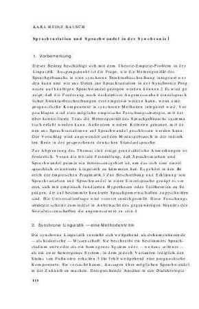 Sprachvariation und Sprachwandel in der Synchronie