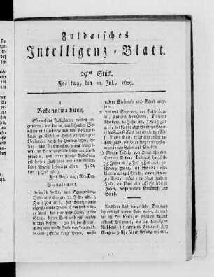 29tes Stück, Ausgabe vom 21. Jul. 1809