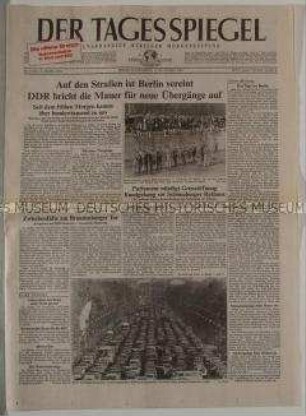 West-Berliner Tageszeitung "Der Tagesspiegel" zur Öffnung der Grenze ("Mauerfall")