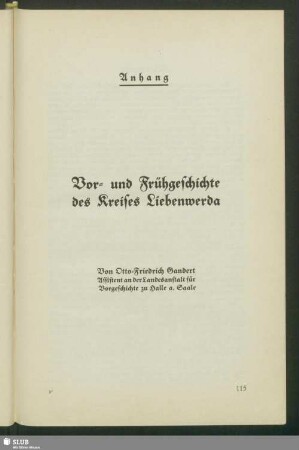 Anhang. Vor- und Frühgeschichte des Kreises Liebenwerda
