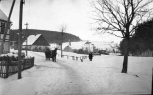 Jöhstadt-Steinbach. Ortsteilansicht mit Pferdegespann