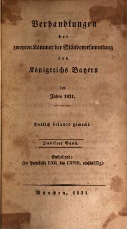 Verhandlungen der Zweyten Kammer der Ständeversammlung des Königreichs Bayern. [Protokolle]. 12. 1831