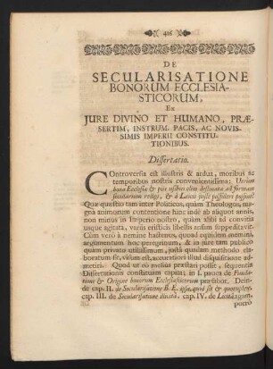 De Secularisatione Bonorum Ecclesiasticorum, Ex Iure Divino Et Humano, Praesertim, Instrum. Pacis, Ac Novissimis Imperii Constitutionibus