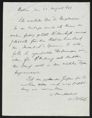 Brief von Carl F. W. Behl an Gerhart Hauptmann