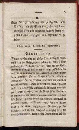 II. Ueber die Verpachtung der Landgüter.