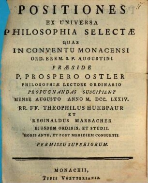 Positiones ex universa philosophia selectae