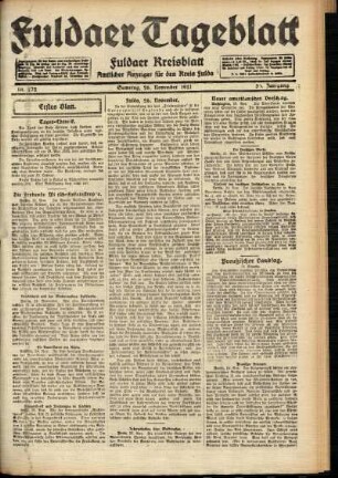 Erste Ausgabe vom Samstag, den 26. November 1921.