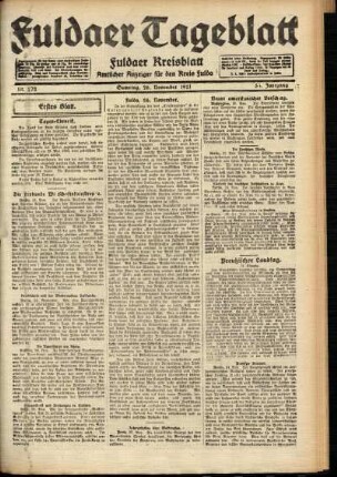 Erste Ausgabe vom Samstag, den 26. November 1921.