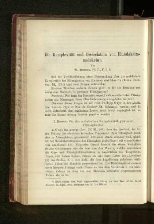 Die Komplexität und Dissociation von Flüssigkeitsmolekeln.