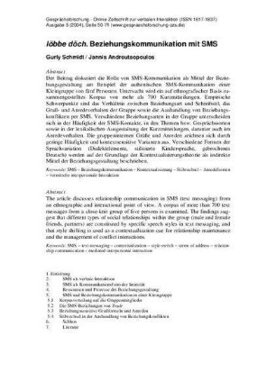 "löbbe döch" : Beziehungskommunikation mit SMS