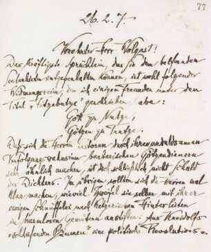 Brief an Heinrich Wolgast