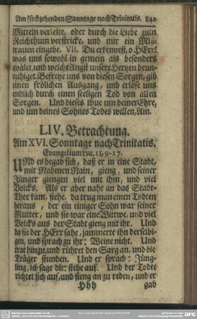 LIV. Betrachtung. Am XVI. Sonntage nach Trinitatis. Evangelium Luc. 11, 9-17 [Luc. 7, 11-17]
