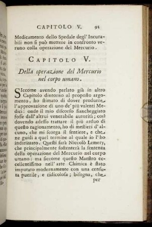 Capitolo V. Della operazione del Mercurio nel corpo umano.