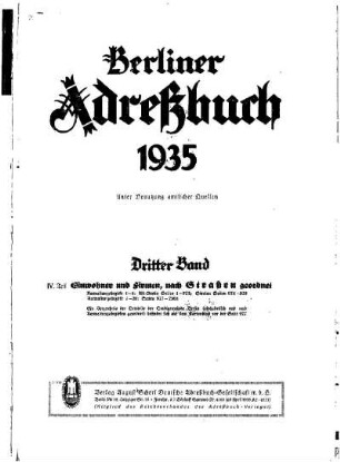 Berliner Adreßbuch 1935 Dritter Band
