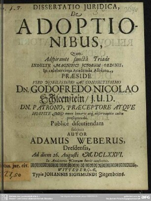 Dissertatio Juridica, De Adoptionibus