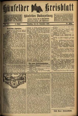 Zweite Ausgabe vom Samstag, den 20. September 1930.