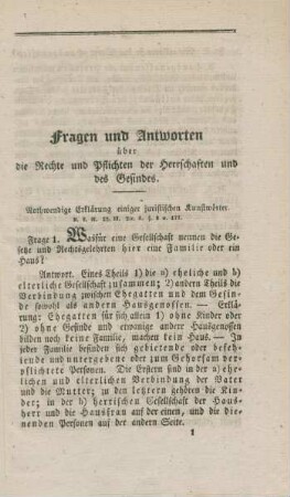 Fragen und Antworten über die Rechte und Pflichten der Herrschaften und des Gesindes.