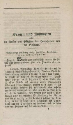 Fragen und Antworten über die Rechte und Pflichten der Herrschaften und des Gesindes.