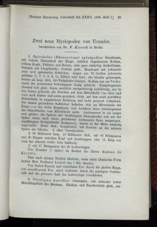 Zwei neue Myriopoden von Ecuador,