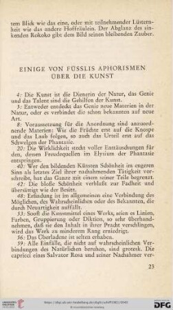 Einige von Füsslis Aphorismen über die Kunst