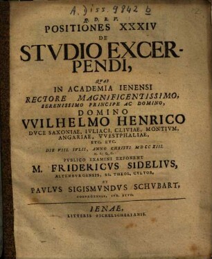Positiones XXXIV De Studio Excerpendi