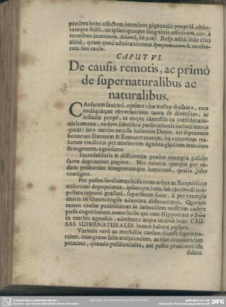 Caput VI. De causis remotis, ac primo de supernaturalibus ac naturalibus