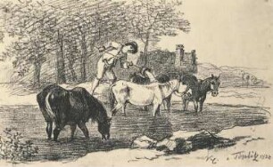 Pferdeschwemme : Klengel-Album von Kirchbach. Pferdeschwemme. Röthelzeichnung (vor 1824; J. C. Klengel)