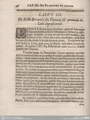 CAPUT III. De Stellis Erraticis seu Planetis, & quomodo in Coelo dignoscantur.
