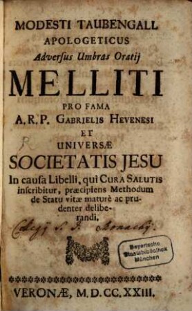 Apologeticus adversus umbras Oratii Melliti