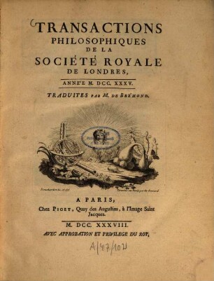 Transactions philosophiques de la Société Royale de Londres. 1735