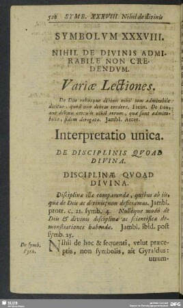 Symbolum XXXVIII. Nihil De Divinis Admirabile Non Credendum